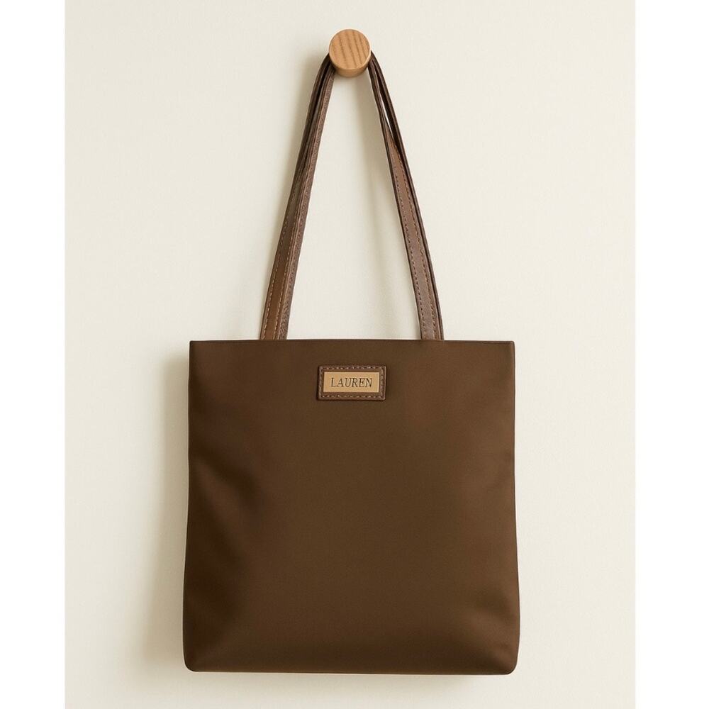 Ralph Lauren Chocolate Brown Nylon Mini Tote Shoulder Bag Classic Preppy Y2K